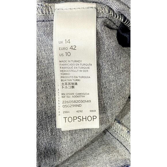 TOPSHOP MOTO Women's Blue Denim Button-Up Square-Neck Crossback Mini Dress SZ 10 - Picture 11 of 12